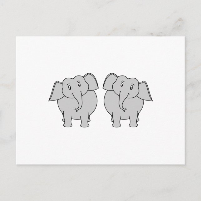 Carte Postale Paire d'Eléphants mignons. Couple. (Devant)