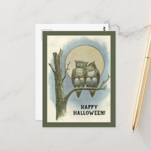 Carte Postale Paire d'Halloween vintage de hibou assis Lune de n