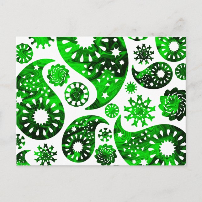 Carte Postale Paisley avec Motif à spirale verte. (Devant)