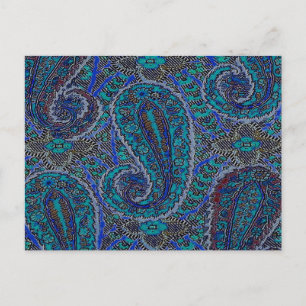 Carte Postale Paisley Bleu Indien Boho Classique Vintage