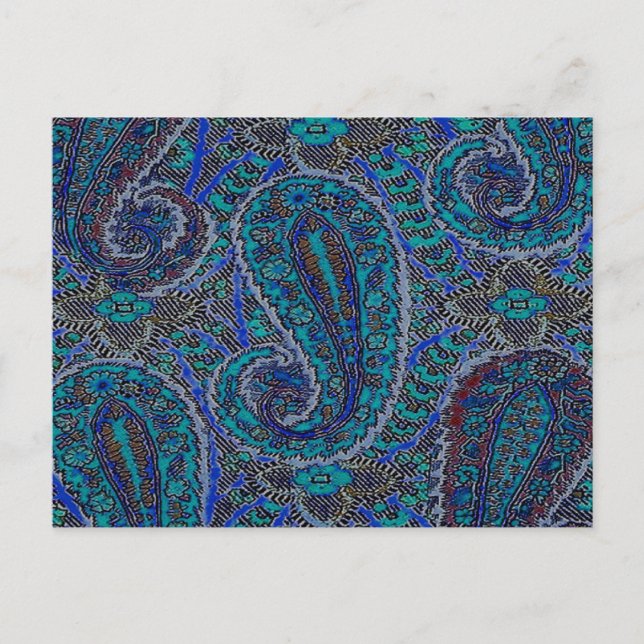 Carte Postale Paisley Bleu Indien Boho Classique Vintage (Devant)