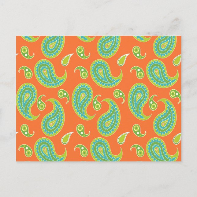 Carte Postale Paisley bleu-vert sur Orange clair (Devant)