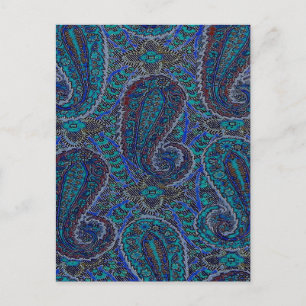 Carte Postale Paisley Blue Indian Boho Motif