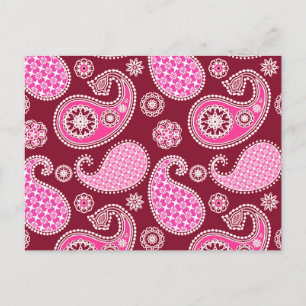 Carte Postale Paisley motif, Bourgogne, rose et blanc
