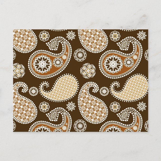 Carte Postale Paisley motif, Chocolat Brown et Tan (Devant)