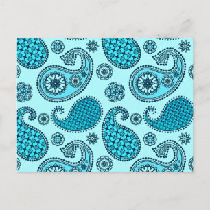 Carte Postale Paisley motif, turquoise, aqua et marine