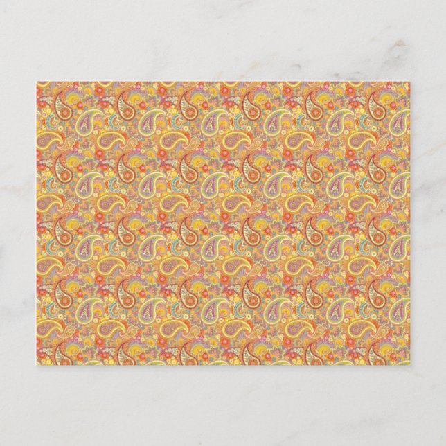 Carte Postale Paisley orange et jaune (Devant)