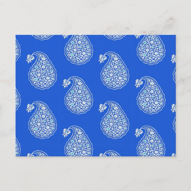Carte Postale Paisley perse - blanc sur bleu (Devant)