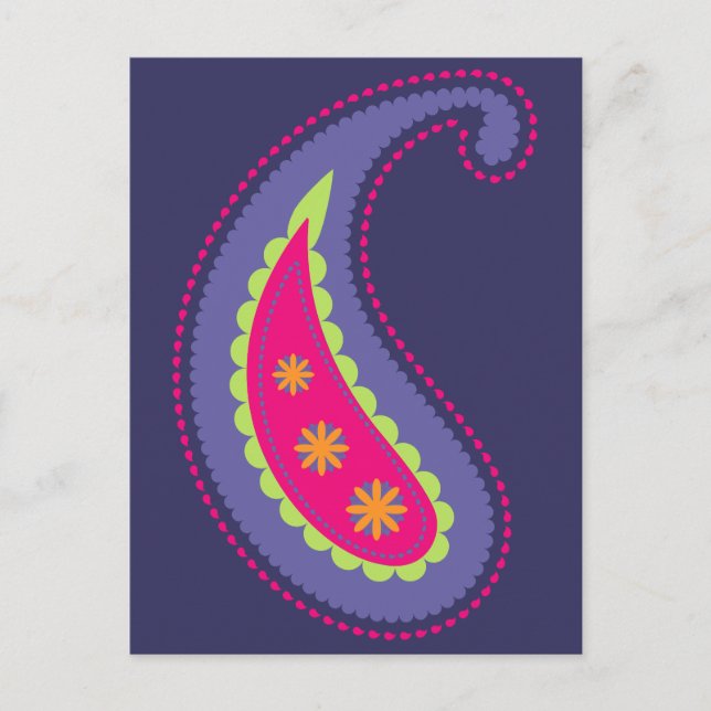 Carte Postale Paisley rose et violet (Devant)