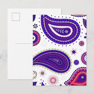 Carte Postale Paisley violet , motif de fleurs coloré