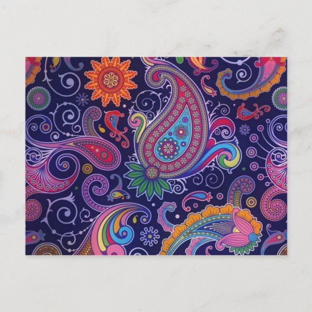 Carte Postale Paisley violet rose (Devant)