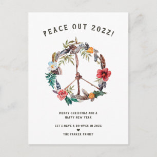 Carte Postale Paix 2022 Boho Floral nouvelle année Wreath