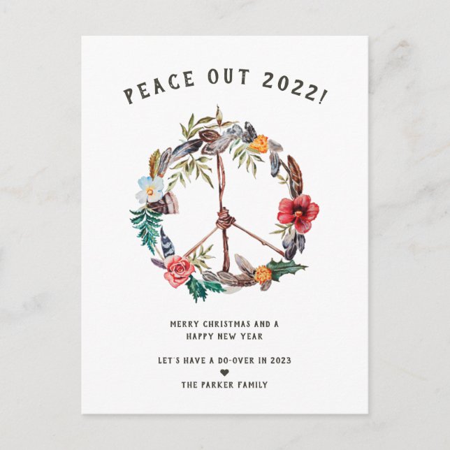 Carte Postale Paix 2022 | Boho Floral nouvelle année Wreath (Devant)