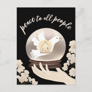 Carte Postale Paix à tous Christian Nativité Globe des neiges