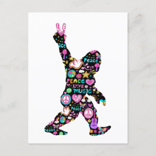Carte Postale Paix Amour Bigfoot Hippie Drôle Amateur de Bigfoot