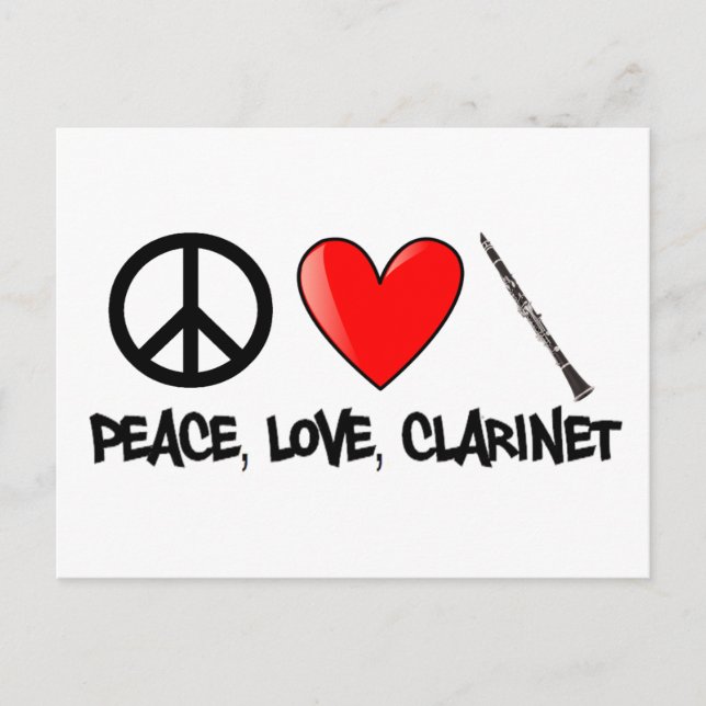 Carte Postale Paix, amour et Clarinet (Devant)