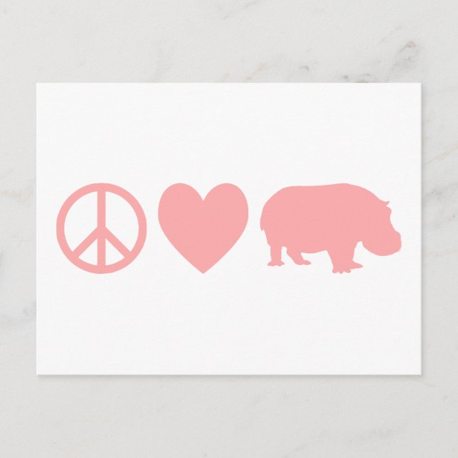 Carte Postale Paix Amour et Hippopotames (Devant)