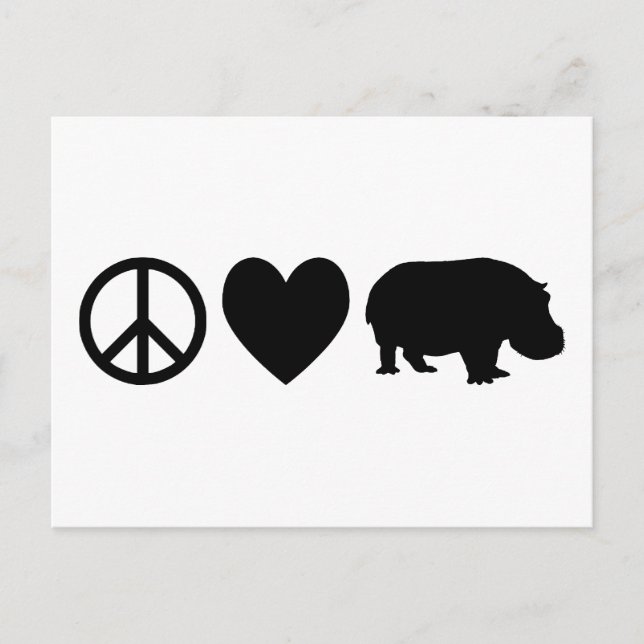 Carte Postale Paix Amour et Hippopotames (Devant)