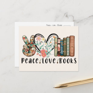Carte Postale Paix, Amour et Livres