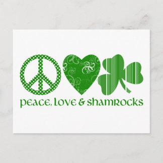 Carte Postale Paix, Amour et Shamrocks