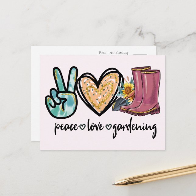 Carte Postale Paix - Amour - Jardinage (Devant/Arrière en situation)