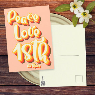 Carte Postale Paix Amour Pêche Rétro Groovy 18e Joyeux Anniversa