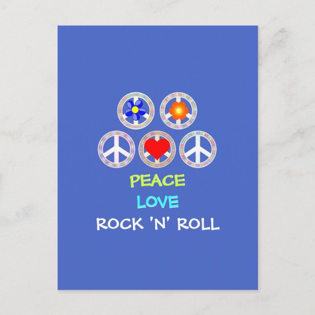 CARTE POSTALE PAIX, AMOUR, ROCK 'N' ROLL, (Devant)