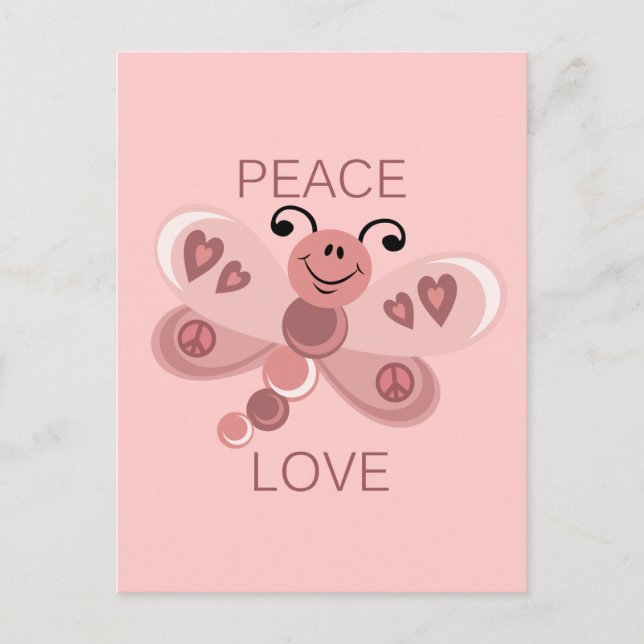 CARTE POSTALE PAIX ET AMOUR DRAGONFÉ (Devant)