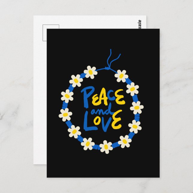 Carte Postale Paix et amour Ukraine Fleur Wreath (Devant / Derrière)