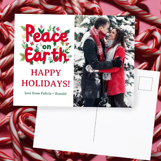 Carte Postale PAIX SUR LA TERRE FÊTES Noël PHOTO PERSONNALISÉE (PEACE ON EARTH Holiday Xmas Christmas CUSTOM PHOTO Postcard
)