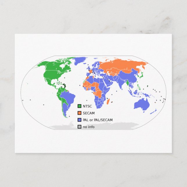 Carte Postale PAL NTSC SECAM TV World Map (Devant)