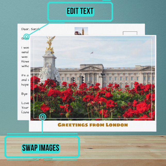 Carte Postale Palais de Buckingham avec des fleurs Londres Angle (Share your experiences with these stylish template postcards.)