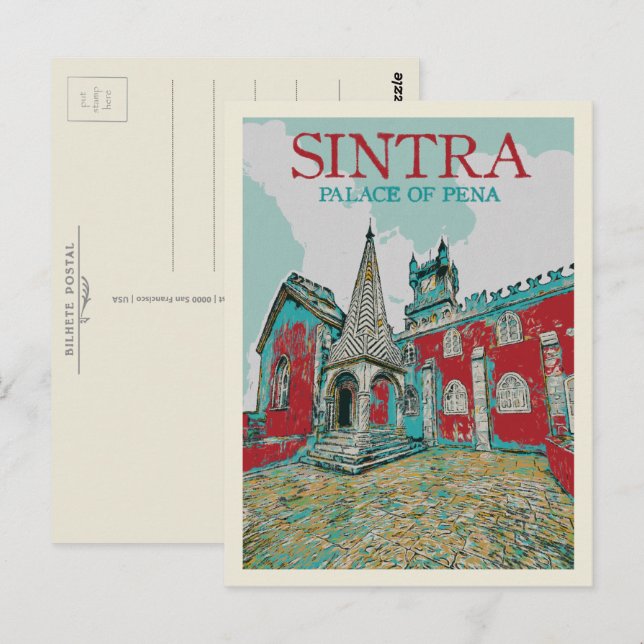 Carte Postale Palais Sintra de Pena illustration, Portugal (Devant / Derrière)