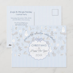 Carte Postale Pâle Bleu Pastel Rayure Fantaisie Noël Argent