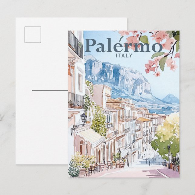 Carte Postale Palerme Italie Aquarelle Peinture Voyage (Devant / Derrière)