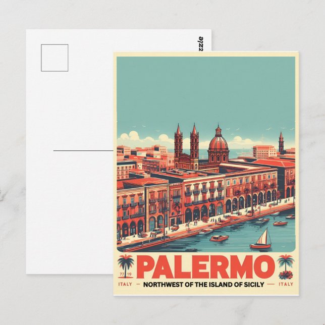 Carte Postale Palerme sicilienne Italie cadeaux souvenirs vintag (Devant / Derrière)