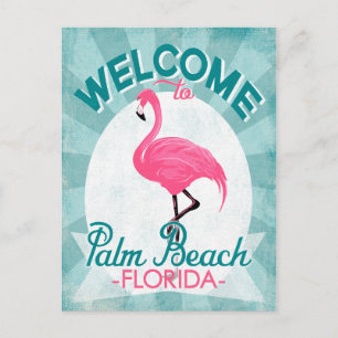 Carte Postale Palm Beach Florida Flamant rose rose - Vintage Ret