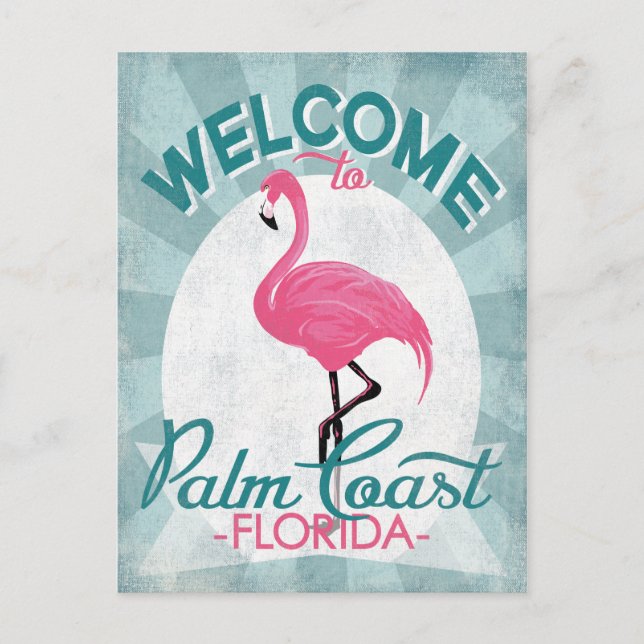 Carte Postale Palm Coast Floride Flamant rose rose Rétro (Devant)