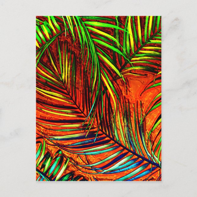 Carte Postale Palm Leaf Art Jungle Fire Edit (Devant)