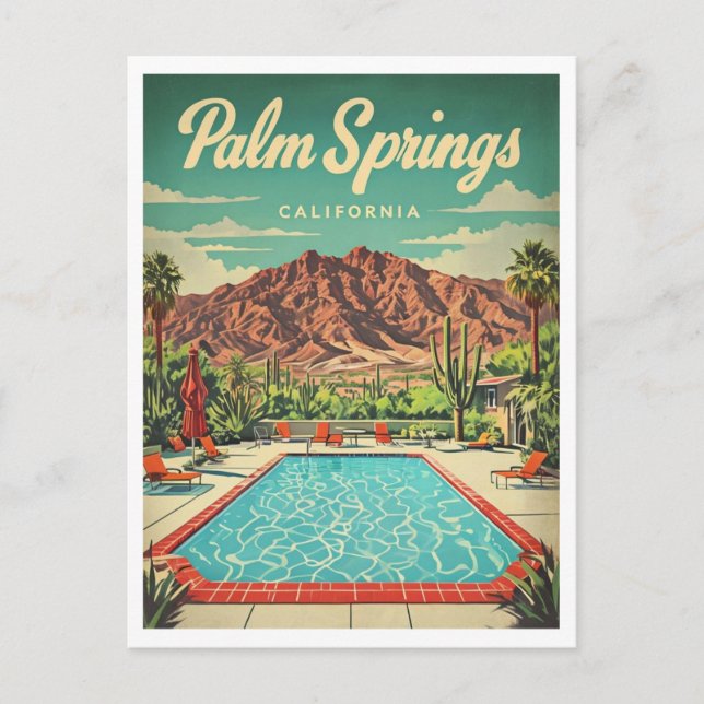 Carte Postale Palm Springs Design graphique Vintage inspiré (Devant)