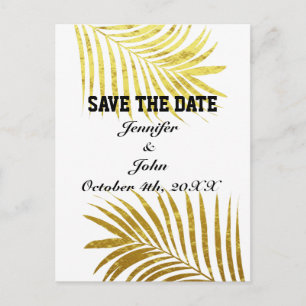 Carte Postale Palm Tree Foliage Gold Foil Feuilles Enregistrer l