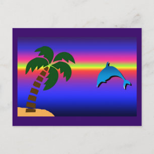 Carte postale Palm Tree Sunset et Dolphin