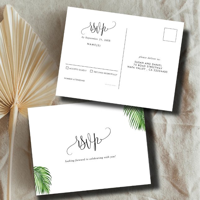 Carte Postale Palme d'aquarelle tropicale Mariage Feuille RSVP (Créateur téléchargé)