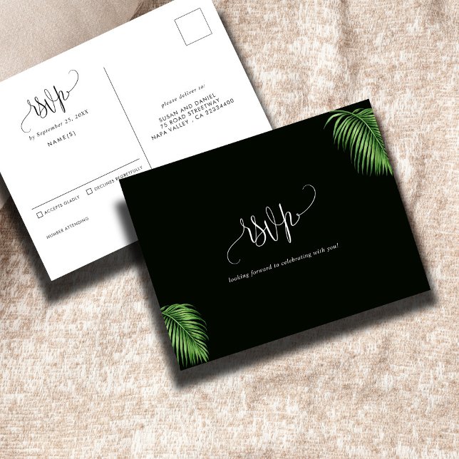Carte Postale Palme d'aquarelle tropicale Mariage Feuille RSVP (Créateur téléchargé)