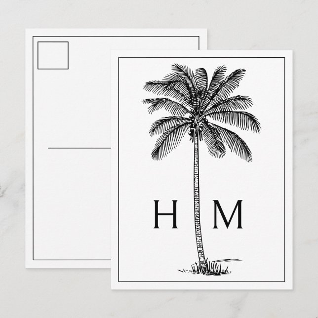 Carte Postale Palme noire de palmier côtier monogramme (Devant / Derrière)