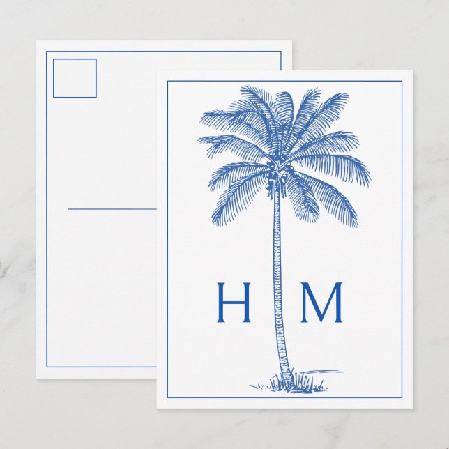 Carte Postale Palmetto Palm Monogramme Côtière Bleue (Devant / Derrière)