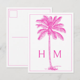 Carte Postale Palmetto Palm Monogramme Côtière Rose