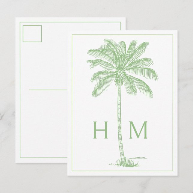 Carte Postale Palmetto Palm Monogramme Côtière Verte (Devant / Derrière)