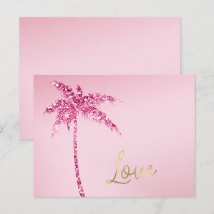 Carte Postale Palmier à paillettes roses ombré or amour