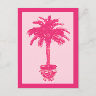 Carte Postale Palmier en pot, nuances de corail rose